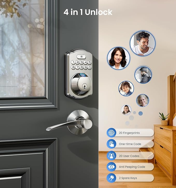 Veise KS02A Fingerprint Keyless Entry Door Lock, Auto Lock, Electronic Keypad - Image 3