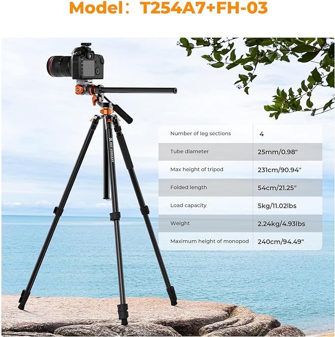 K&F CONCEPT 90''/230cm Overhead Camera Tripod, Horizontal Shooting Video Tripods - Image 2