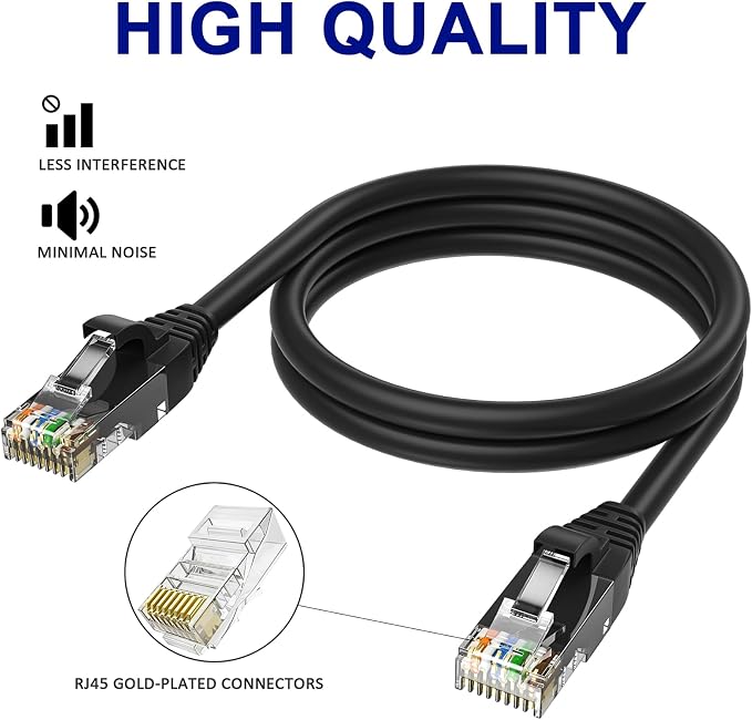 Adoreen Cat 6 Ethernet Cable 20 Ft-Black, Outdoor & Indoor Snagless Long Round - Image 3
