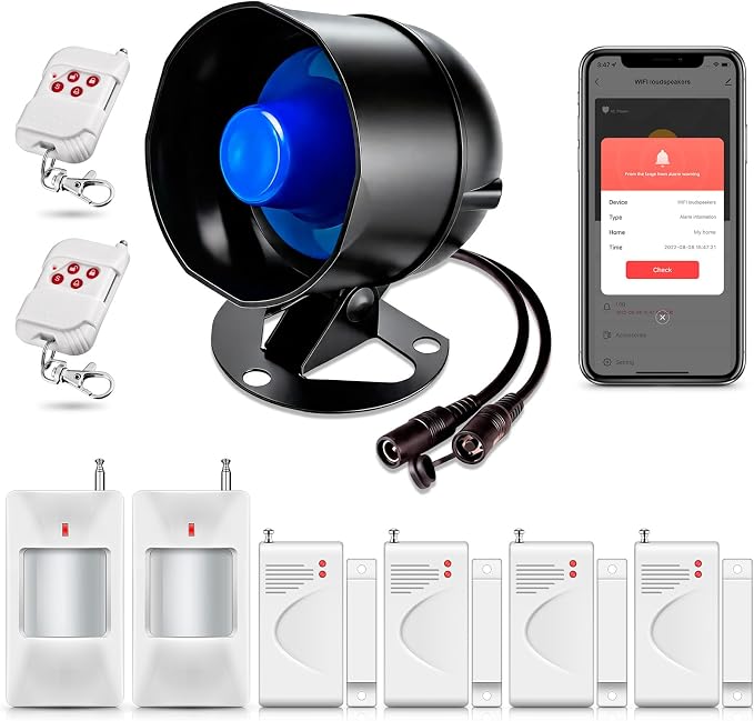 WiFi Security Alarm System Kit-Wireless 120db Loud Weatherproof Siren Horn by HOAYVKJ