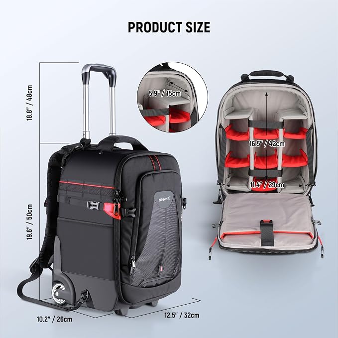 Neewer 2-in-1 Rolling Camera Backpack Trolley Case - Image 6