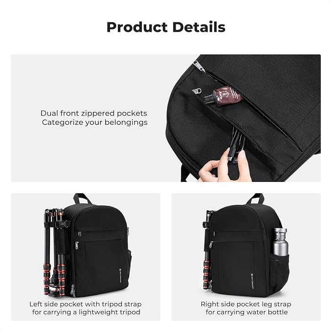 K&F CONCEPT Lightweight Camera Backpack Bag, Professional Photography Bag - Image 5