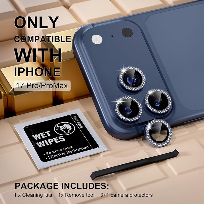 Misea Compatible for iPhone 17 Pro/iPhone 17 Pro Max Camera Lens Protector Bling - Image 2