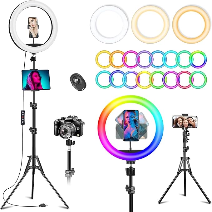 10.3" Ring Light with Tripod and Phone iPad Holder, Selfie Ring Light with 51 by wiskey