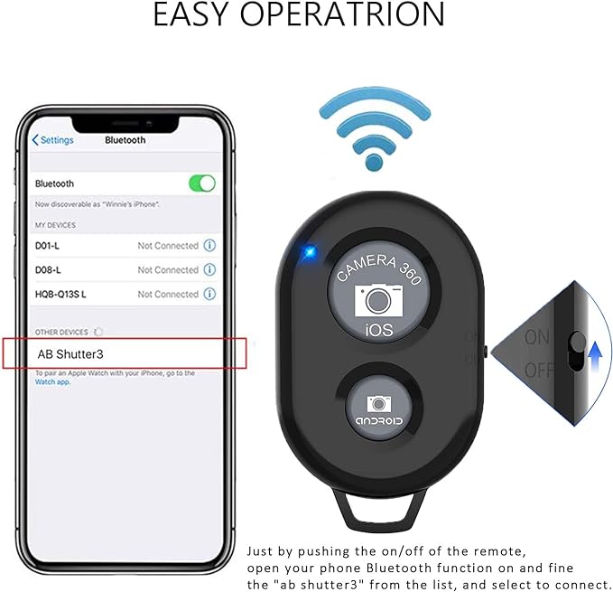 Cellphone Remote Shutter for Smartphones and Tablets, AOQIYUE Wireless Camera - Image 3