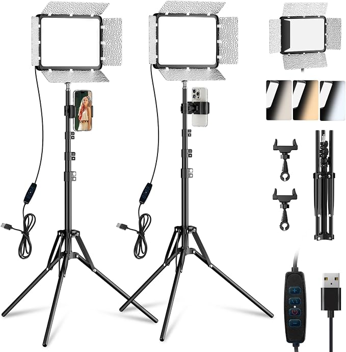 EMART LED Video Light Kit with Phone Holder & Barndoor, 2800-7000K Dimmable by EMART