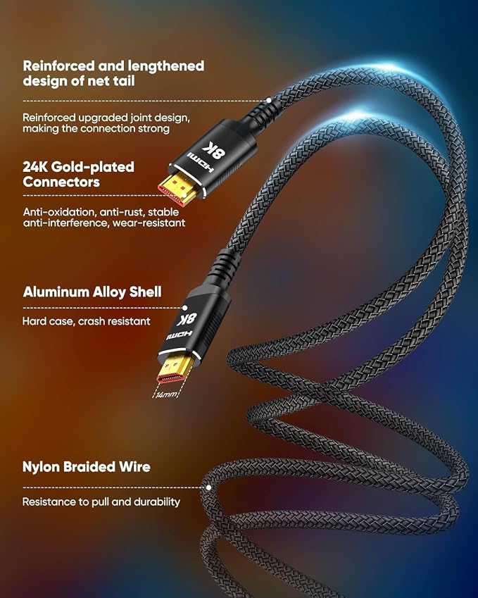 Snowkids 8K HDMI Fiber Optic Cable Long 2.1 200FT/60M, Unidirectional 48Gbps - Image 7