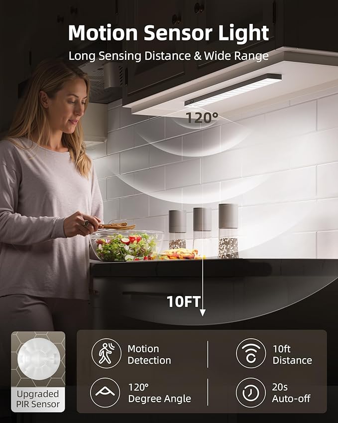 EZVALO 13inch Under Cabinet Lighting, 3200mAh Rechargeable Wireless Motion - Image 2