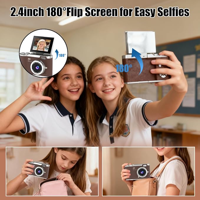 4K Digital Camera, Autofocus 48MP Selfie Vlogging Camera Compact Point and - Image 6