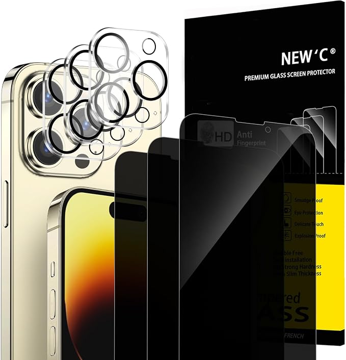 NEW'C 3x Privacy for iPhone 14 Pro Max Screen Protector+ 3x Camera Lens by NEWC