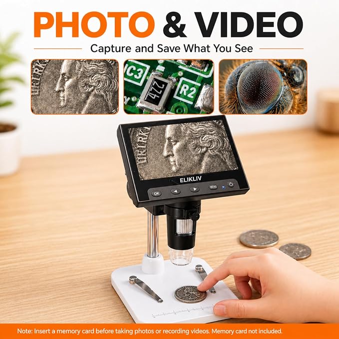 Elikliv Microscope, LCD Digital Coin Microscope 1000x, Coin Magnifier - Image 4