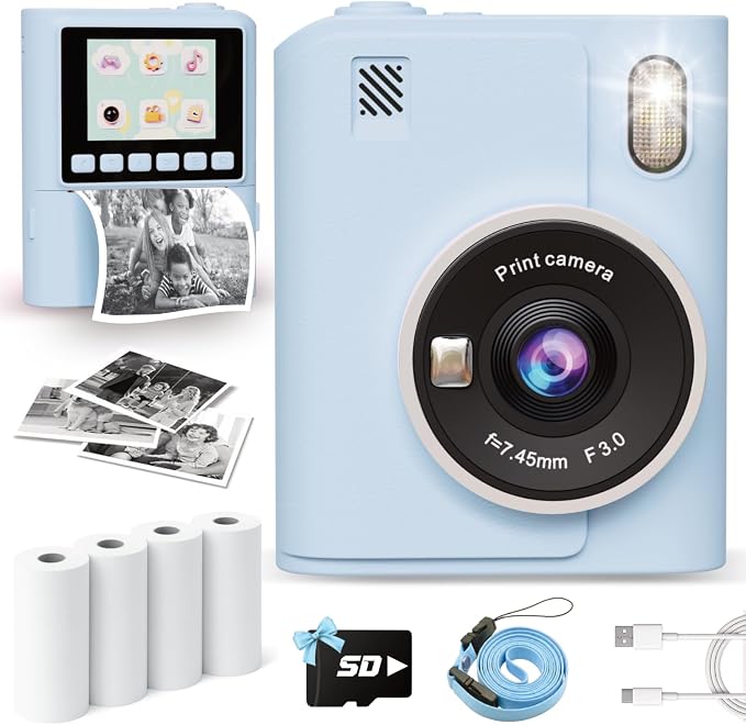 Instant Print Camera for Kids, 1080P Instant Digital Print Cameras for Toddler by ANBURI
