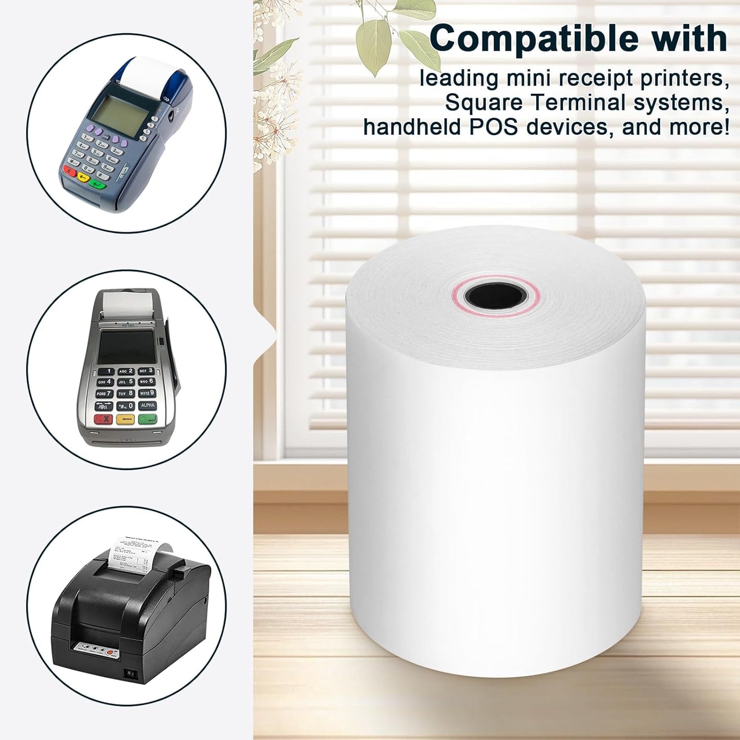 (200 Rolls) 2 1/4 x 50 Thermal Paper Rolls- Credit Card Receipt Paper - BPA-Free, Compatible with Clover Flex, Square Terminal and More