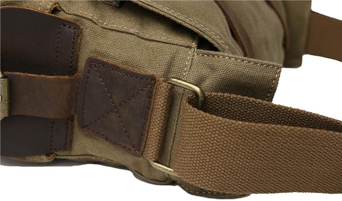 Sechunk Vintage Military Leather Canvas Laptop Bag Messenger Bags Medium - Image 5