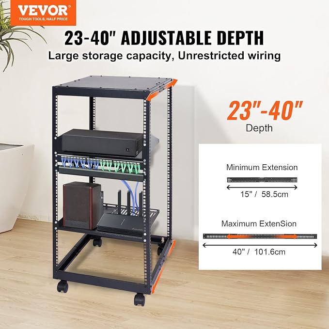 VEVOR 20U Open Frame Server Rack, Free Standing or Wall Mount Network Server - Image 2