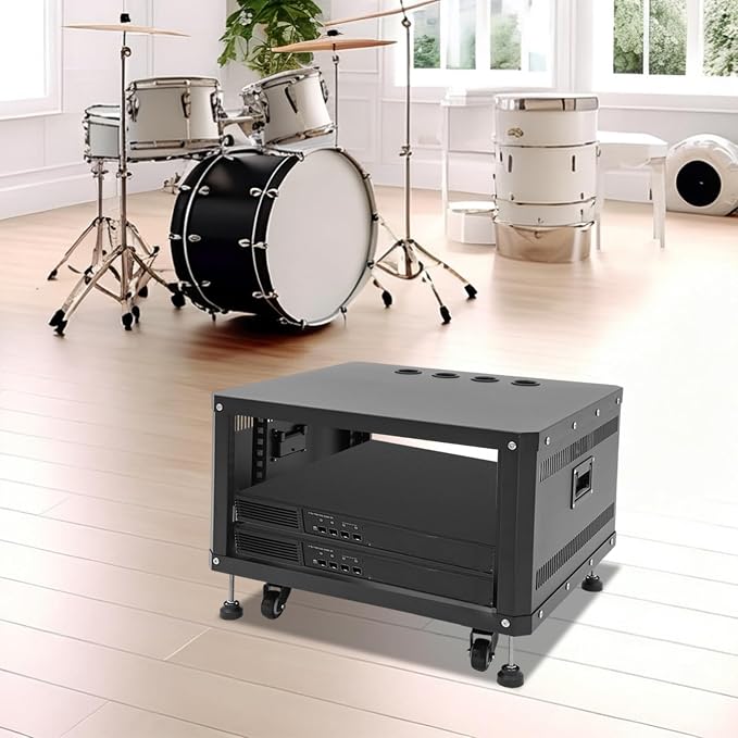 6U Stereo & Studio Rack with Wheels, Open Frame Audio Rack Cabinet, Rolling - Image 2
