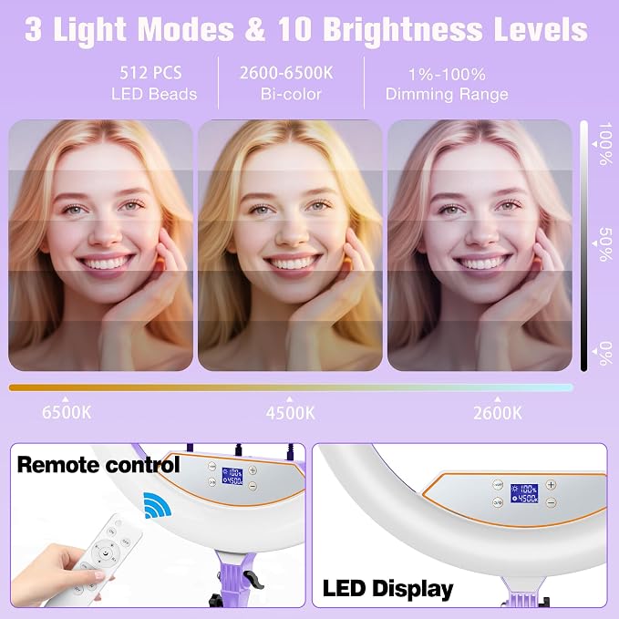 22"Ring Light with Stand, Ring Light Tripod - Image 3