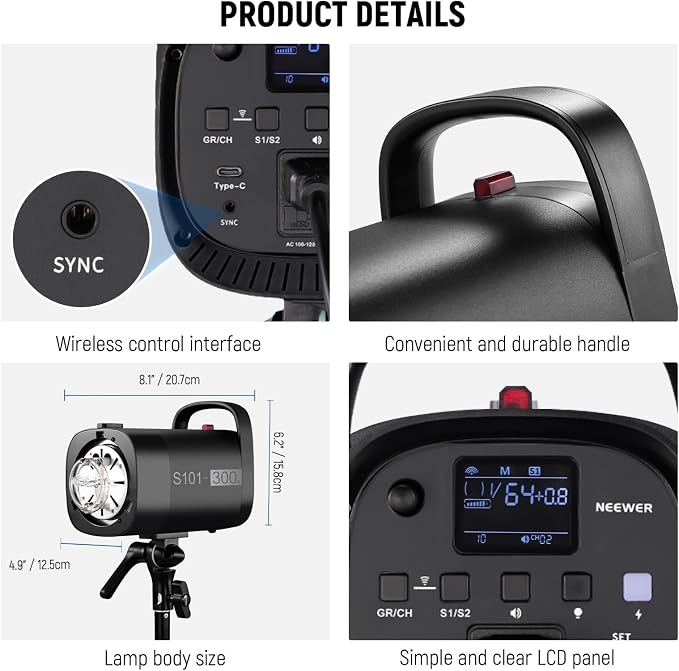 NEEWER 600Ws Studio Monolight Flash Light Kit: 2 Pack S101-300W PRO 5600K - Image 8