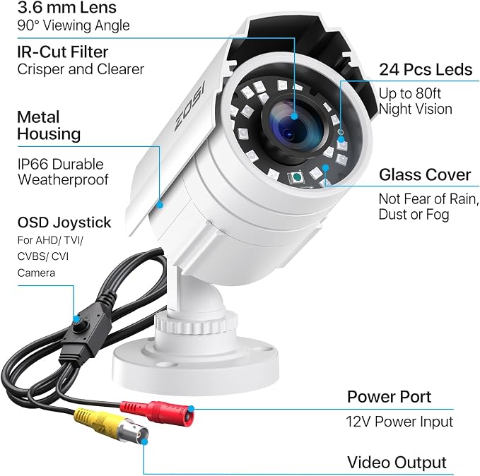 ZOSI 2MP 1080p HD 1920TVL Outdoor Indoor Home Security Camera, 80ft IR Night - Image 8