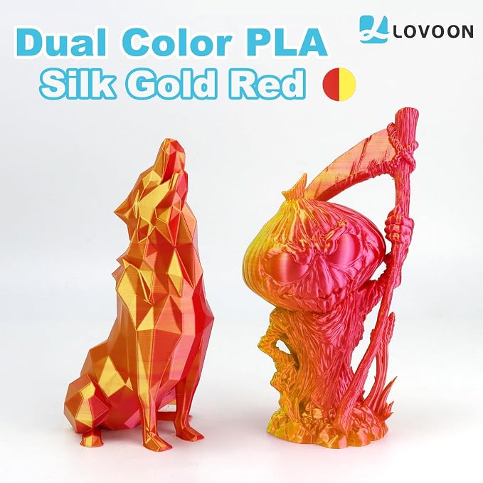 LOVOON 3D Printer Filament Dualcolor, 1.75mm Silk PLA Filament Gold Red - Image 2