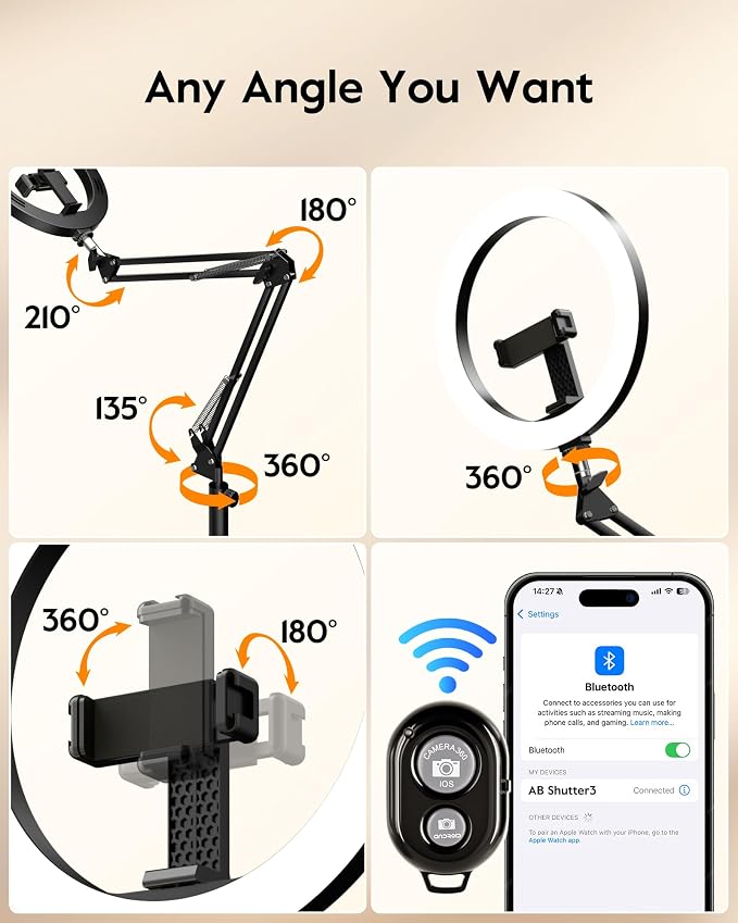 LUXSURE Tripod for iPhone with Light, Adjustable Ring Light with Stand and - Image 4