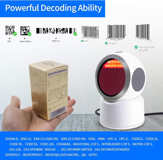 2D QR Barcode Scanner, Symcode Omnidirectional Hands-Free USB Automatic Barcode - Image 4