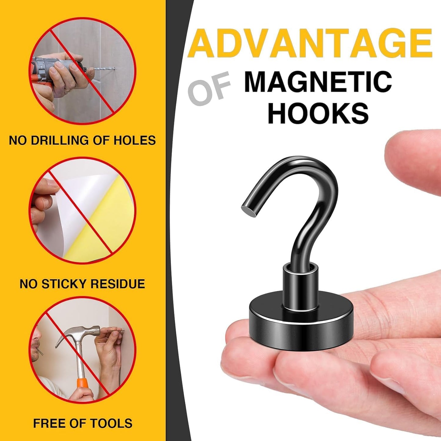 DIYMAG Black Magnetic Hooks, 80 LB Heavy Duty Strong Magnets with Hook, Rare Earth Neodymium Magnetism for Cruise Cabins Cruise Ship Essentials 12 Packs