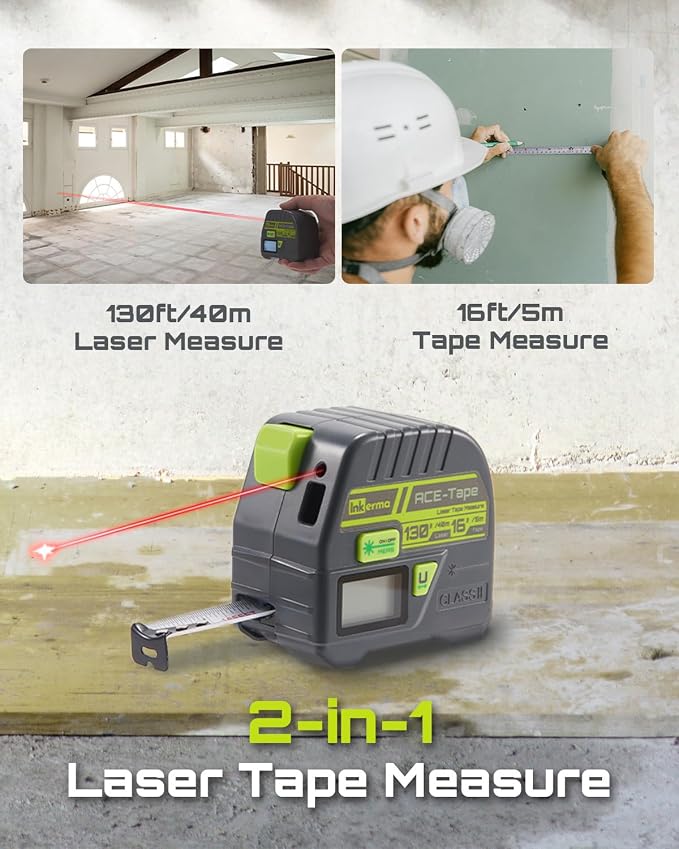 Laser Tape Measure 2-in-1, Inkerma 130Ft Laser Measurement Tool & 16Ft - Image 2