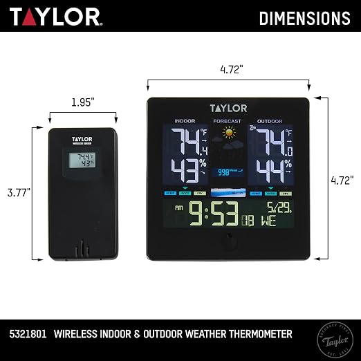 Taylor Digital Wireless Deluxe Indoor Outdoor Thermometer, Weather Station - Image 3