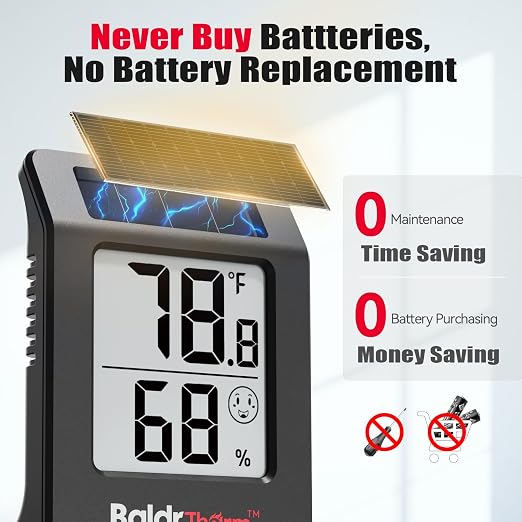 BaldrTherm Humidity Thermometer Meters, Solar-Powered Indoor Temperature Sensor - Image 2