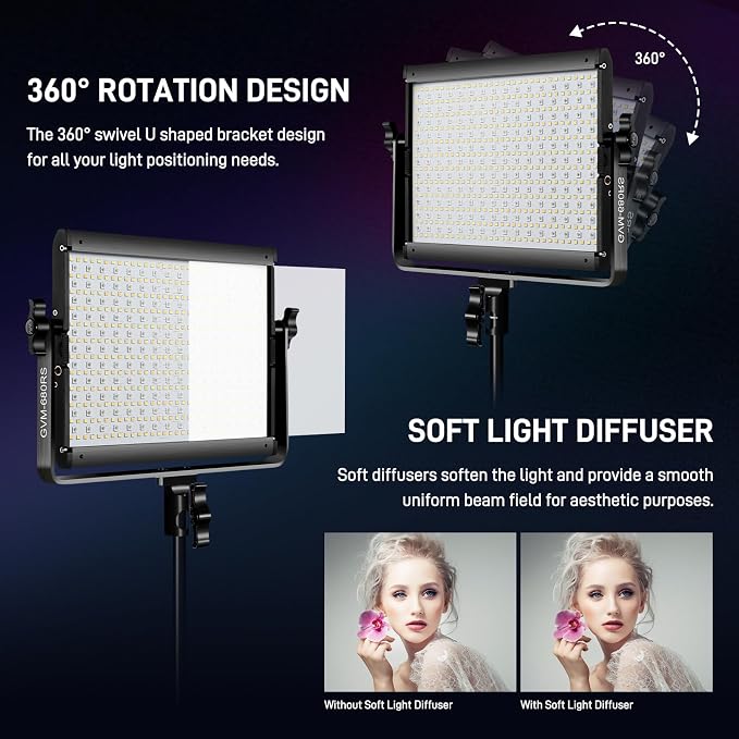 GVM RGB LED Video Light with Lighting Kits, 680RS 50W Led Panel Light with - Image 6