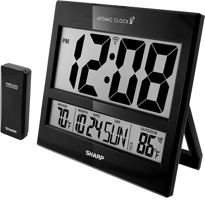 Sharp Atomic Clock – Never Needs Setting, Jumbo 3” Easy-Read Display, Indoor & by SHARP