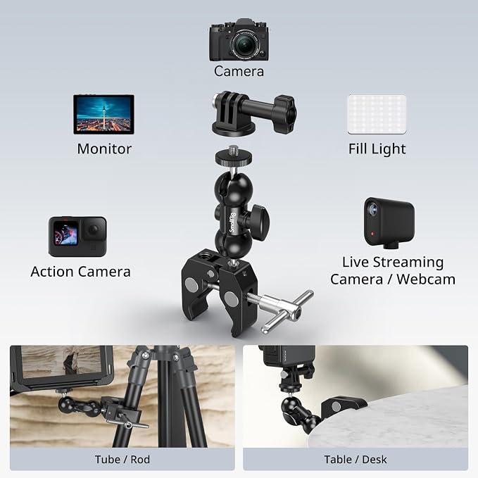 SMALLRIG Super Camera Clamp Mount 2-Pack, Double Ball Head Magic Arm Adapter - Image 2
