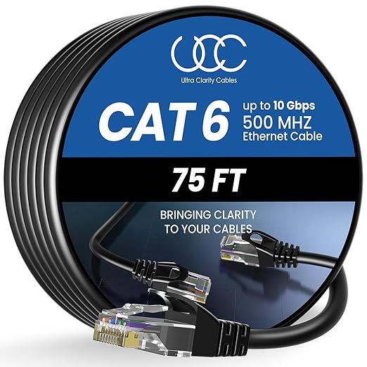 Cat 6 Ethernet Cable 75 ft, 10Gbps High Speed Ethernet Cable, Internet Cable by UltraClarityCables