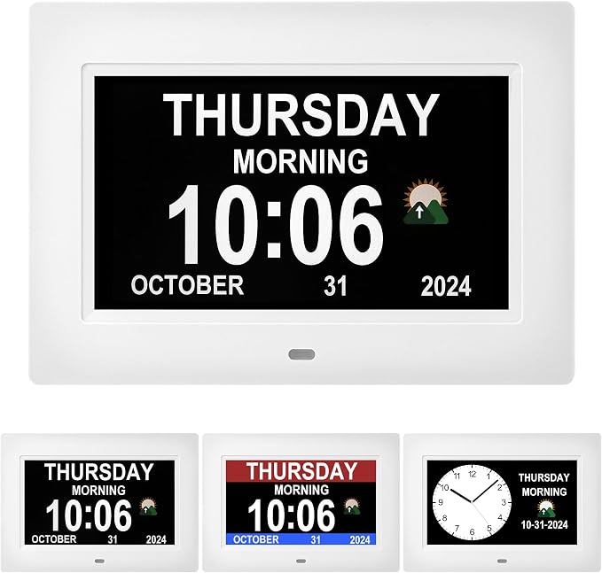 Dementia clock for seniors, 3 main interfaces, automatic dimming, digital by Unknown