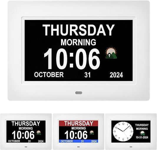 Dementia clock for seniors, 3 main interfaces, automatic dimming, digital by Unknown