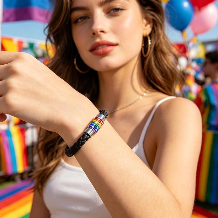 Nanafast Titanium Stainless Steel Rainbow LGBT Pride Bracelet Handmade Braided - Image 3