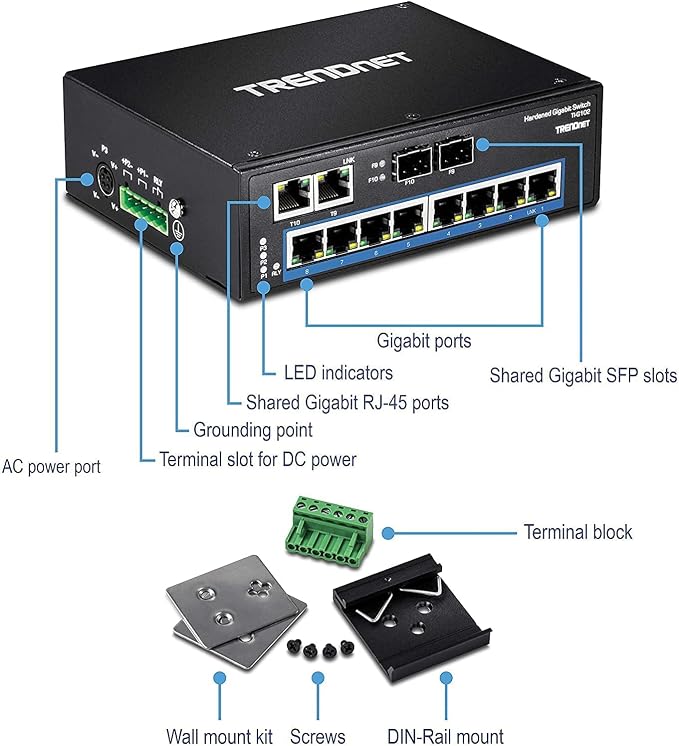 TRENDnet 10-Port Hardened Industrial Gigabit DIN-Rail Switch, 20Gbps Switching - Image 9