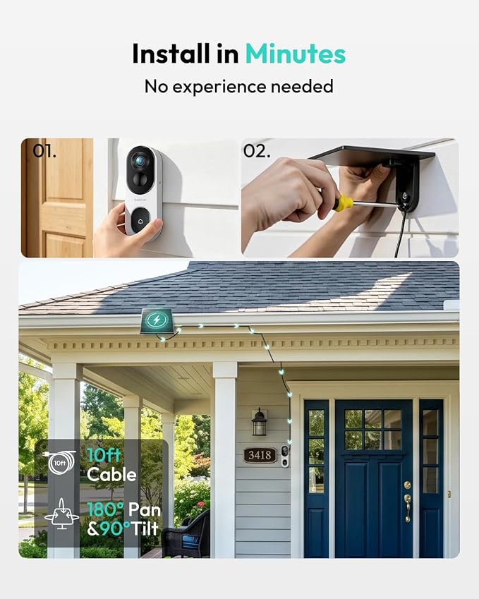 BOTSLAB Solar Powered Doorbell Camera Wireless, No Subscription Required - Image 7