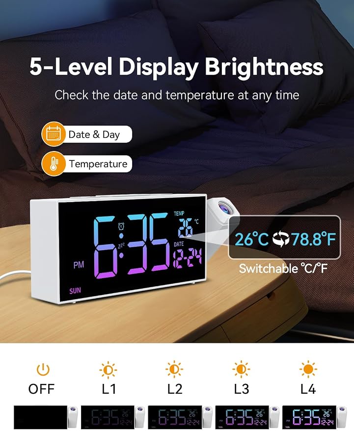 Netzu Projection Clock for Bedroom Ceiling, Alarm Clocks - Image 5