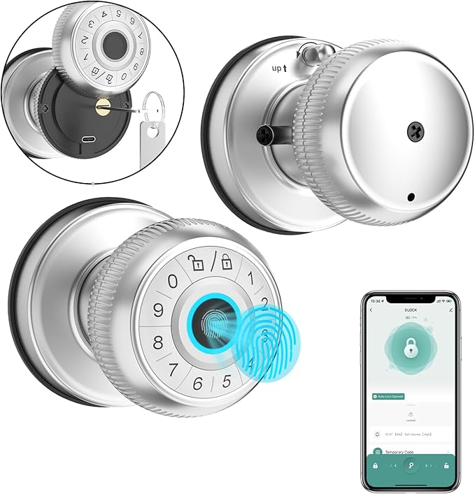 BIWIBON 4-in-1 Smart Door Knob, Fingerprint Door Knob by BIWIBON