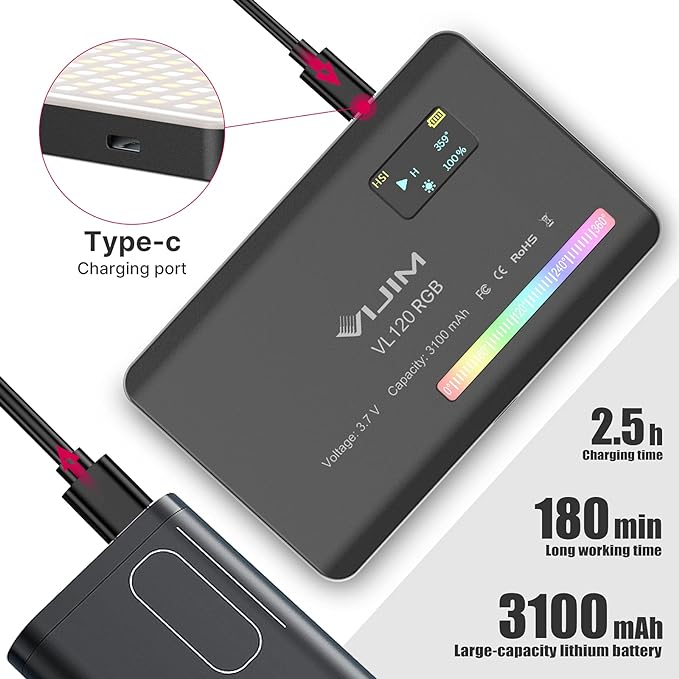 VIJIM VL120 RGB Video Light, Portable LED Camera Light Panel 0-360 Full Color - Image 4
