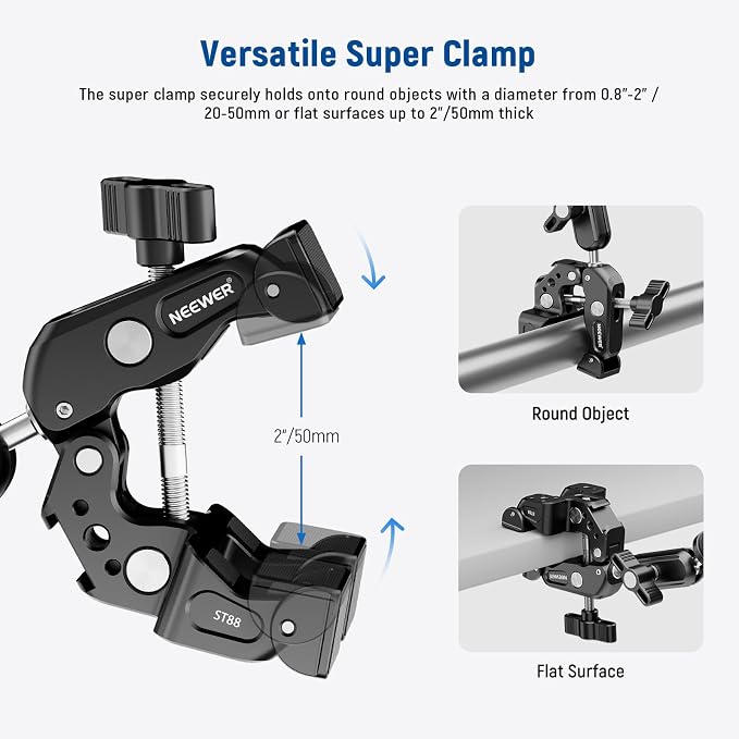 NEEWER Super Clamp with 3" Dual Ballhead Magic Arm, Camera Phone Clamp Mount - Image 3