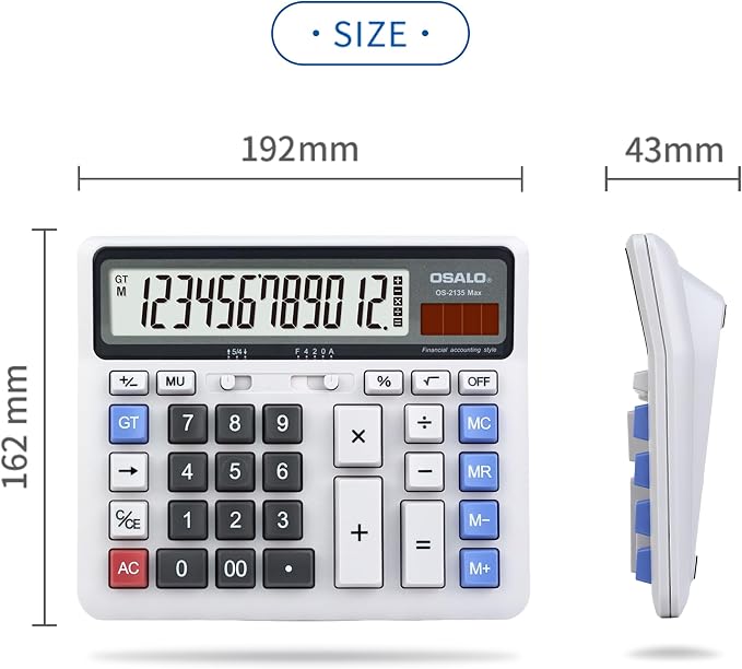 Desktop Calculator Extra Large LCD Display 12-Digit Big Number Accounting - Image 5