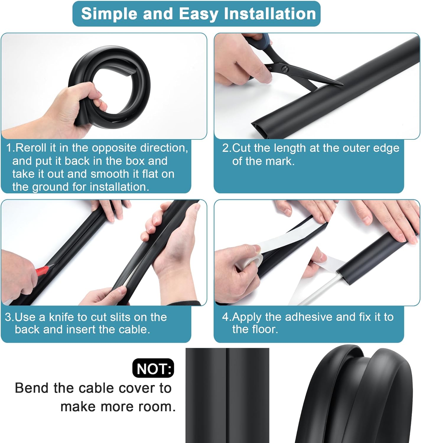 5.5FT Floor Cord Cover, Grey Soft Cable Cover Floor, Large Size Extension Cord Covers for Floor, Power Cord Protector Floor Wire Cover - Cord Channel Diameter: 0.7" (W) x 0.4" (H)