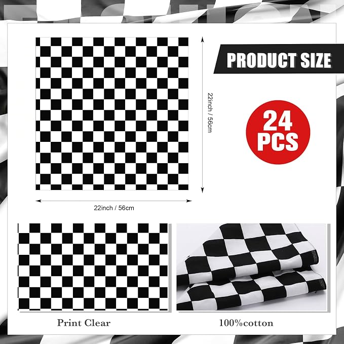 Panitay 24 Pcs Checkered Flag Bandanas Cotton Bandanna Black and White - Image 5