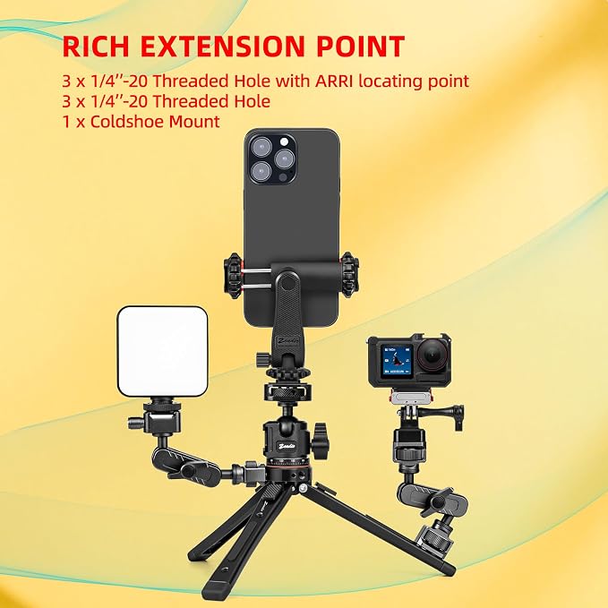 Zeadio Heavy Duty Metal Tripod Kit, Universal 1/4" Screw Adapter Tripod Mount - Image 6