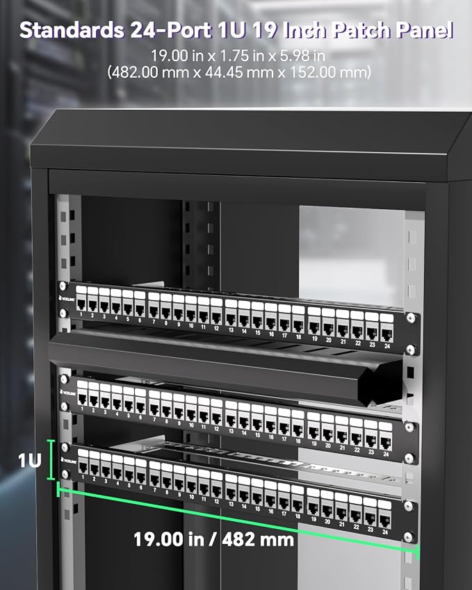 VCELINK 24-Port All Metal Blank Keystone Shielded Patch Panel, 1U Rackmount - Image 6