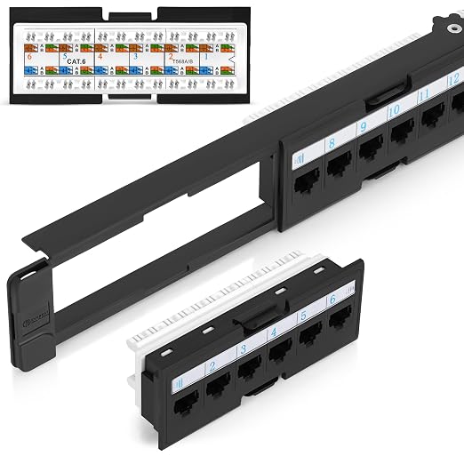Everest RJ45 24 Port Cat6 / 6A Patch Panel – Modular 6-Port Removable Panels by EverestMediaSolutions
