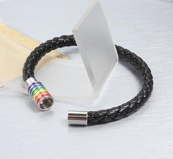 Nanafast Titanium Stainless Steel Rainbow LGBT Pride Bracelet Handmade Braided - Image 5